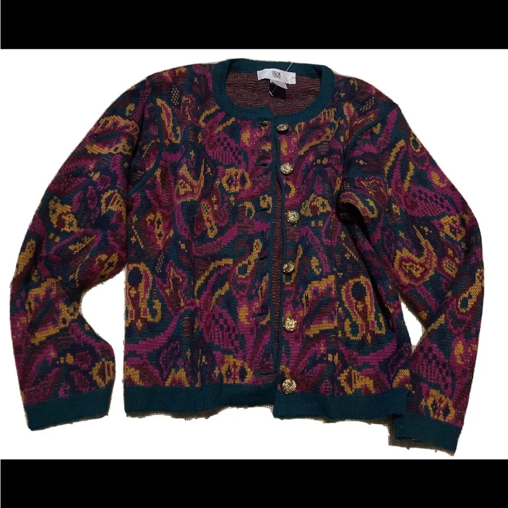 Vintage 90s Petite Illustrations Ladies Sweater Cardigan Wool Blend Paisley PS